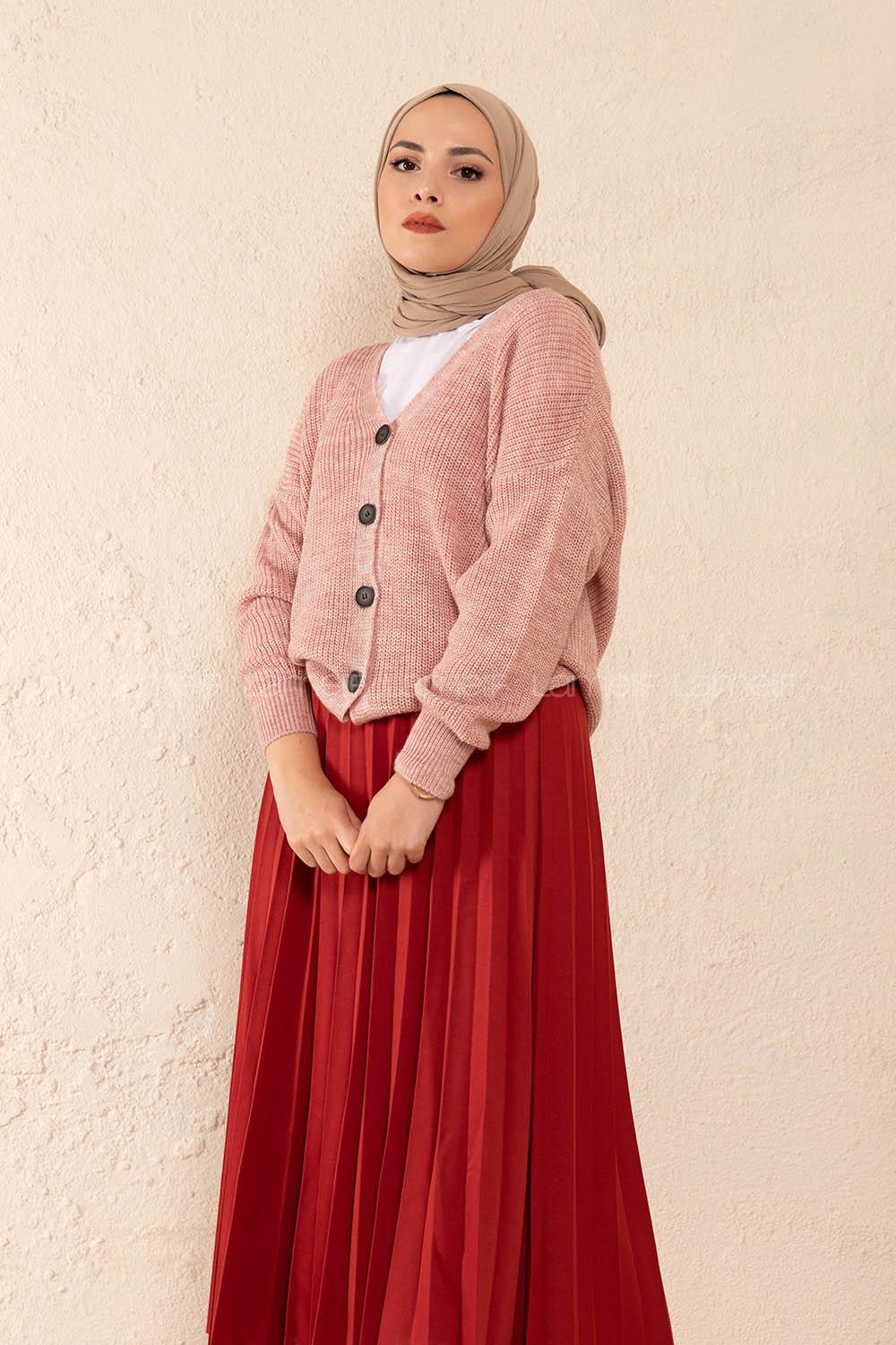 Modalamelif Ön Düğmeli Çift Cep Triko Hırka Pudra