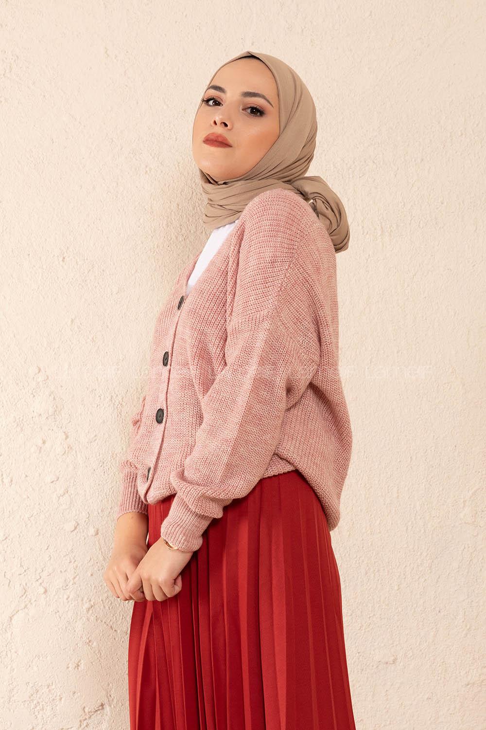 Modalamelif Ön Düğmeli Çift Cep Triko Hırka Pudra