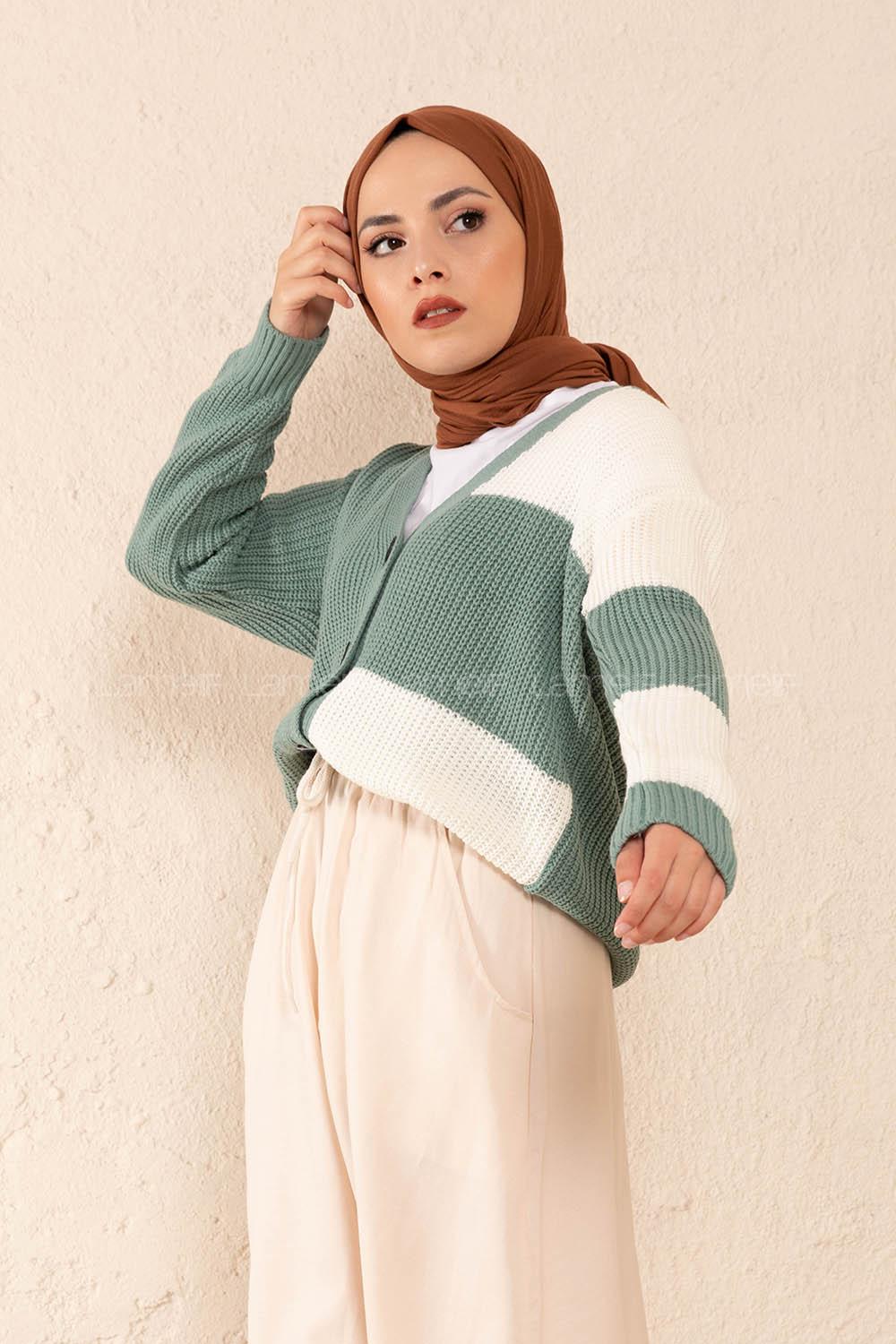 Modalamelif Parça Renkli Hırka Çağla