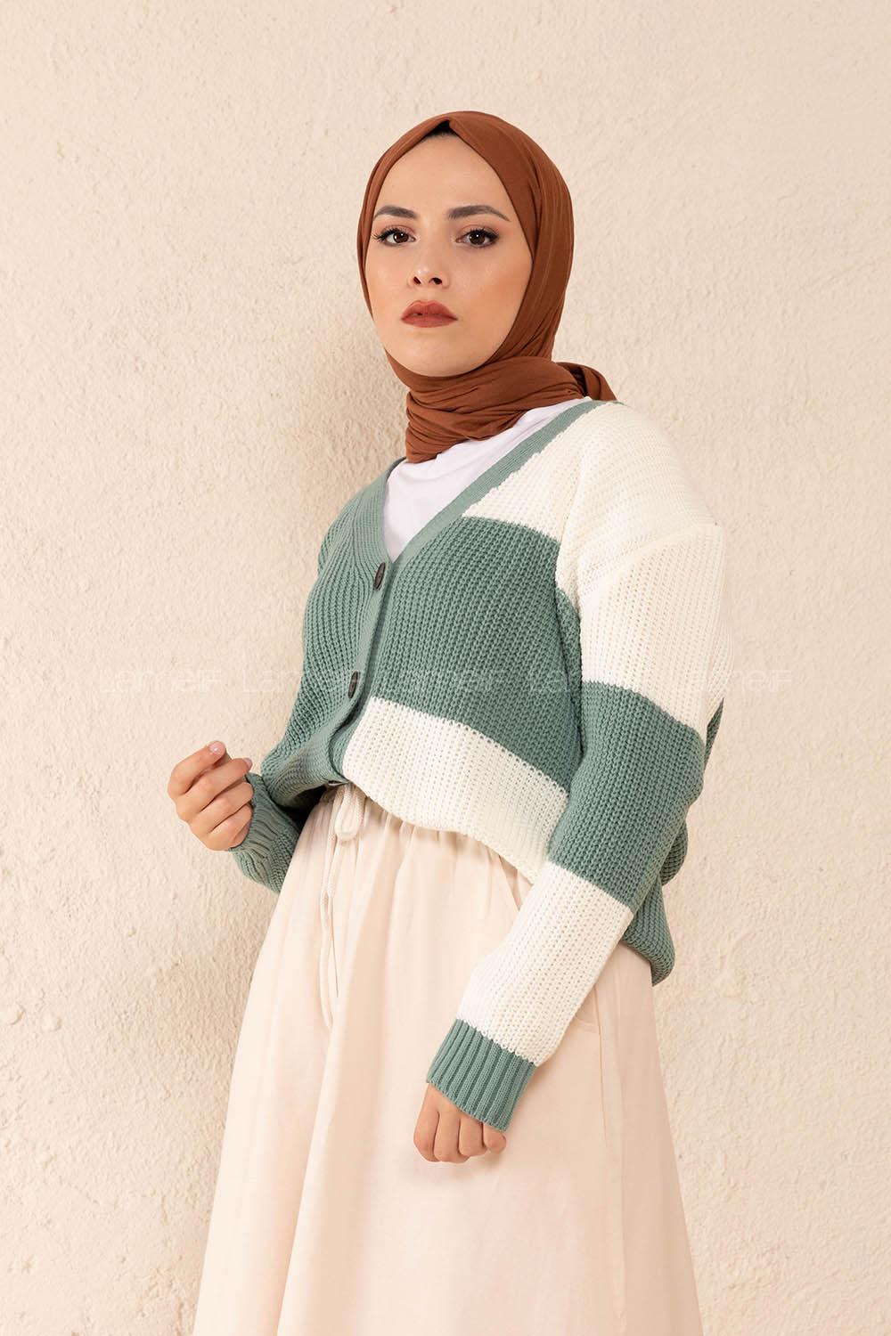 Modalamelif Parça Renkli Hırka Çağla