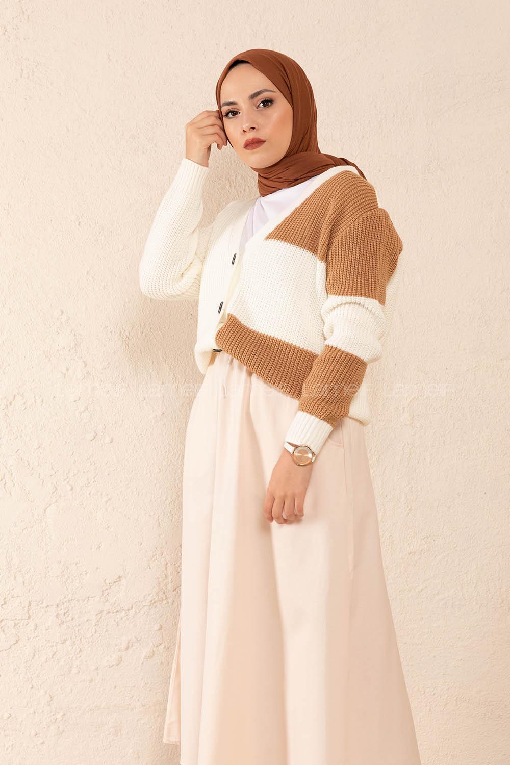 Modalamelif Parça Renkli Hırka Camel