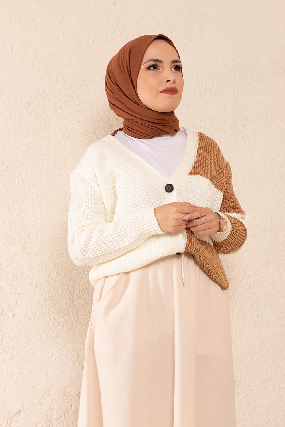 Modalamelif Parça Renkli Hırka Camel