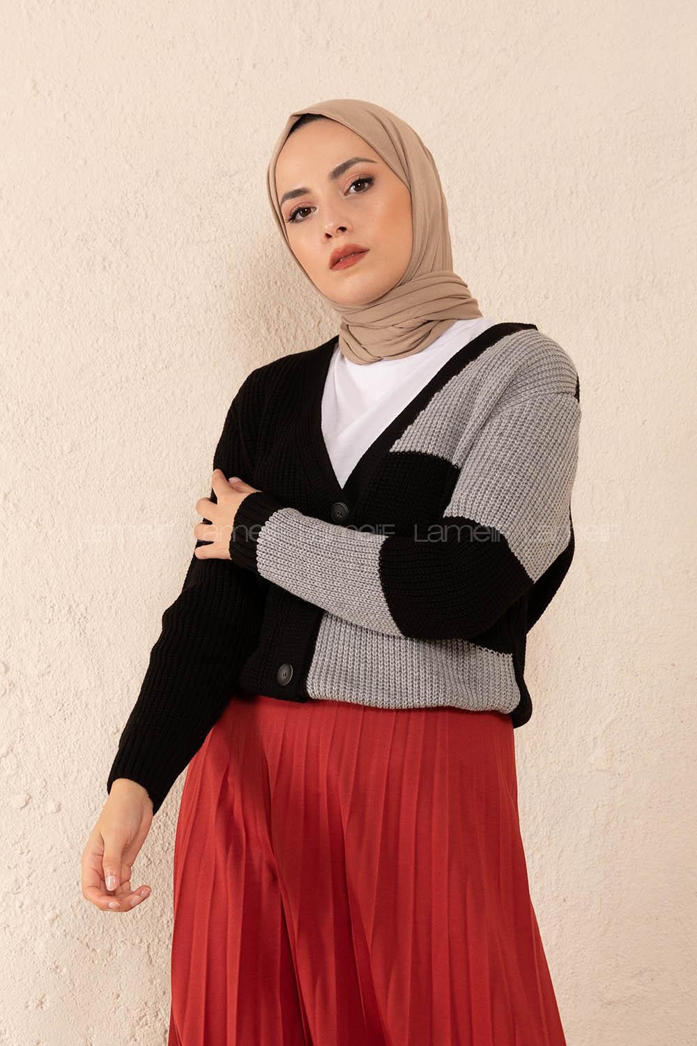 Modalamelif Parça Renkli Hırka Siyah