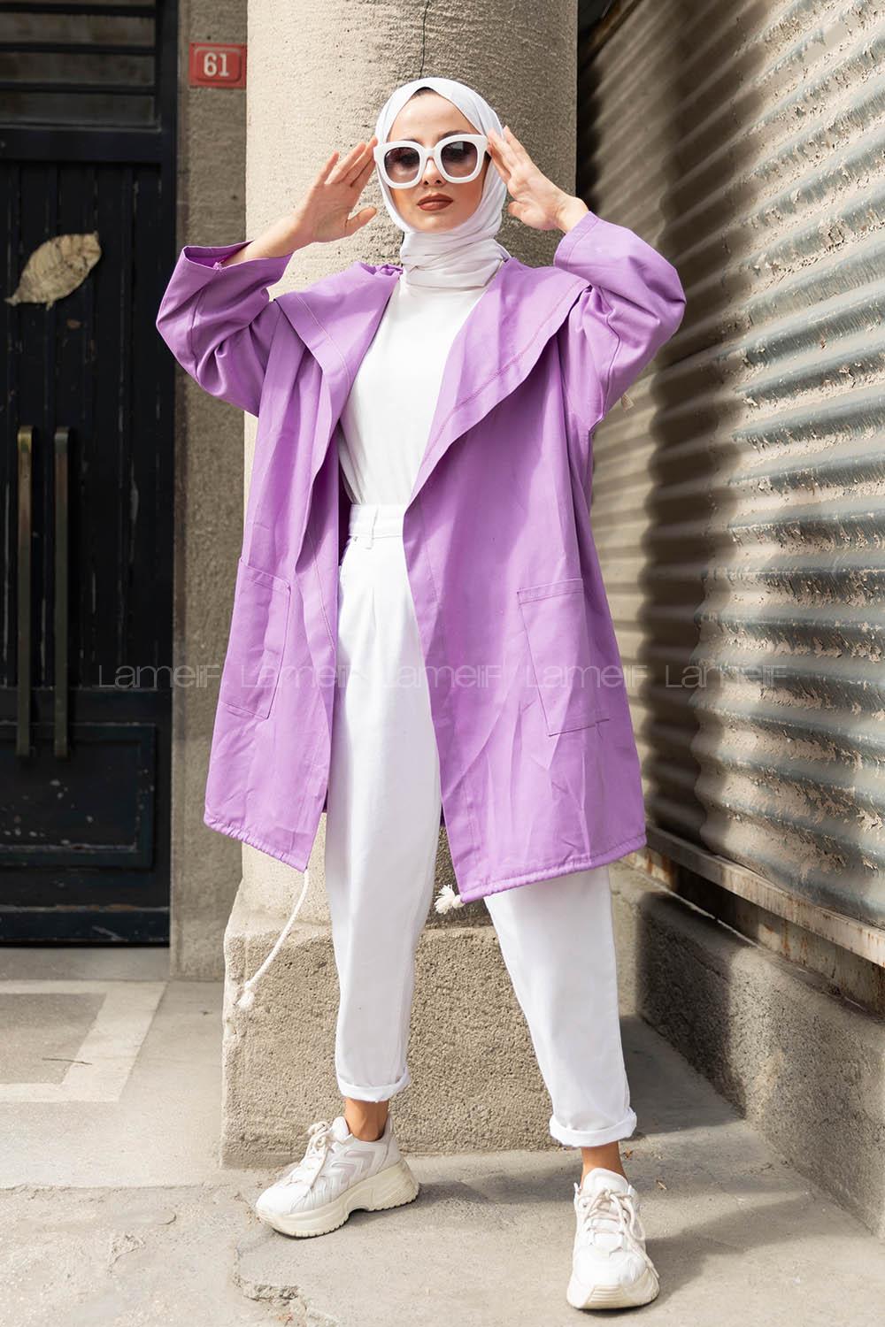 Modalamelif  Şömbre Halat Desenli Hırka Kiremit Lila