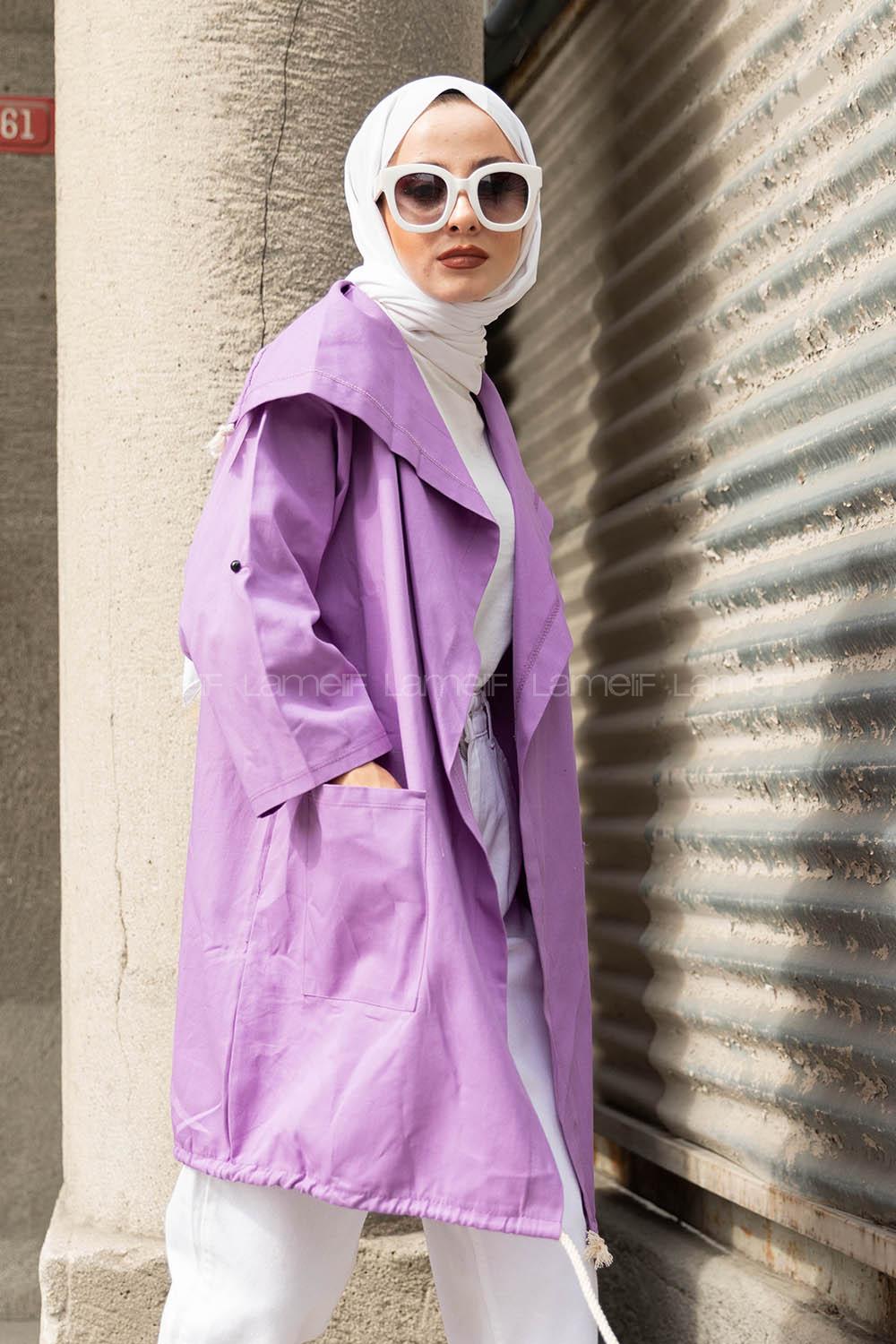 Modalamelif  Şömbre Halat Desenli Hırka Kiremit Lila