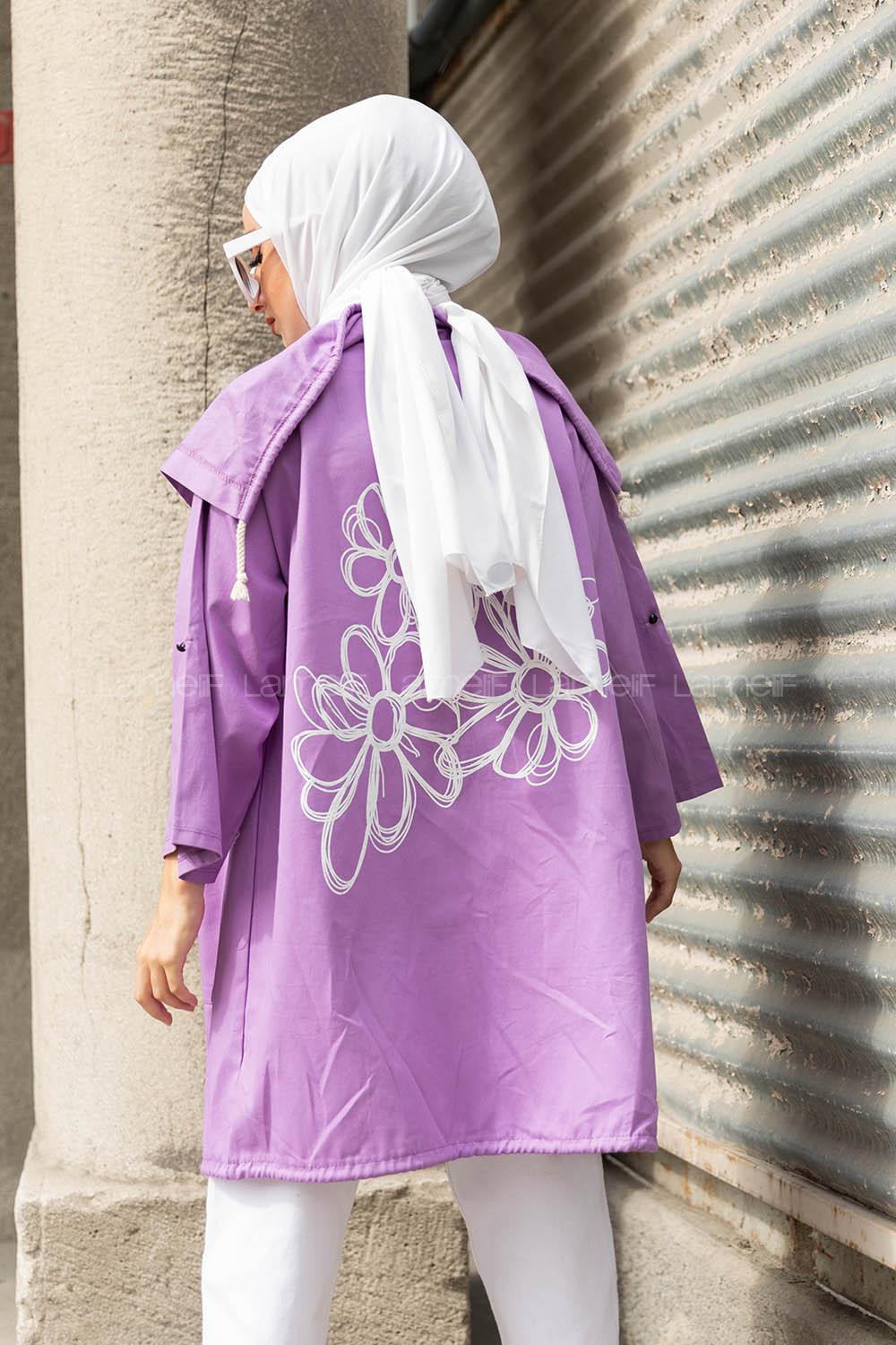 Modalamelif  Şömbre Halat Desenli Hırka Kiremit Lila