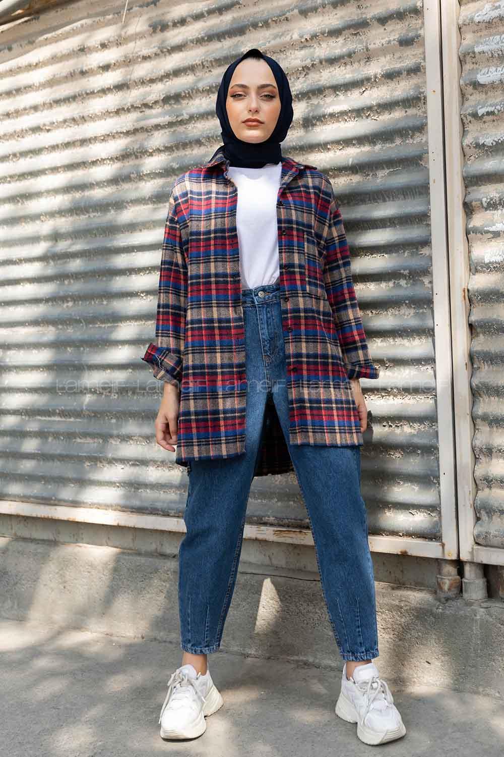 Modalamelif Tek Cepli Ekose Oduncu Gömlek Bordo İndigo