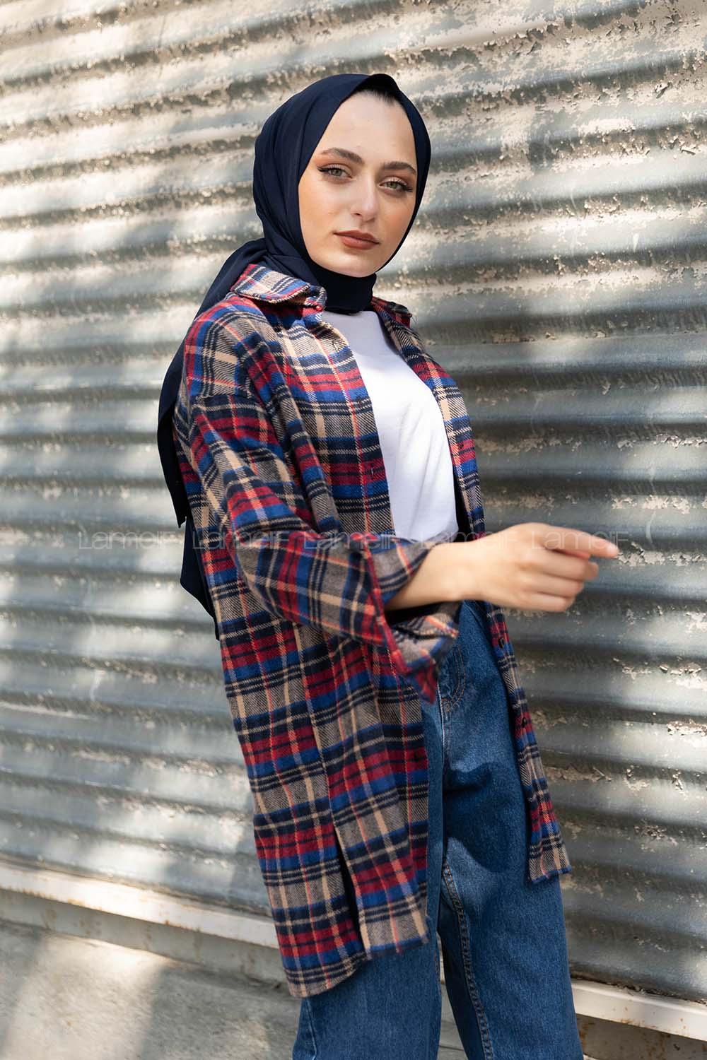 Modalamelif Tek Cepli Ekose Oduncu Gömlek Bordo İndigo