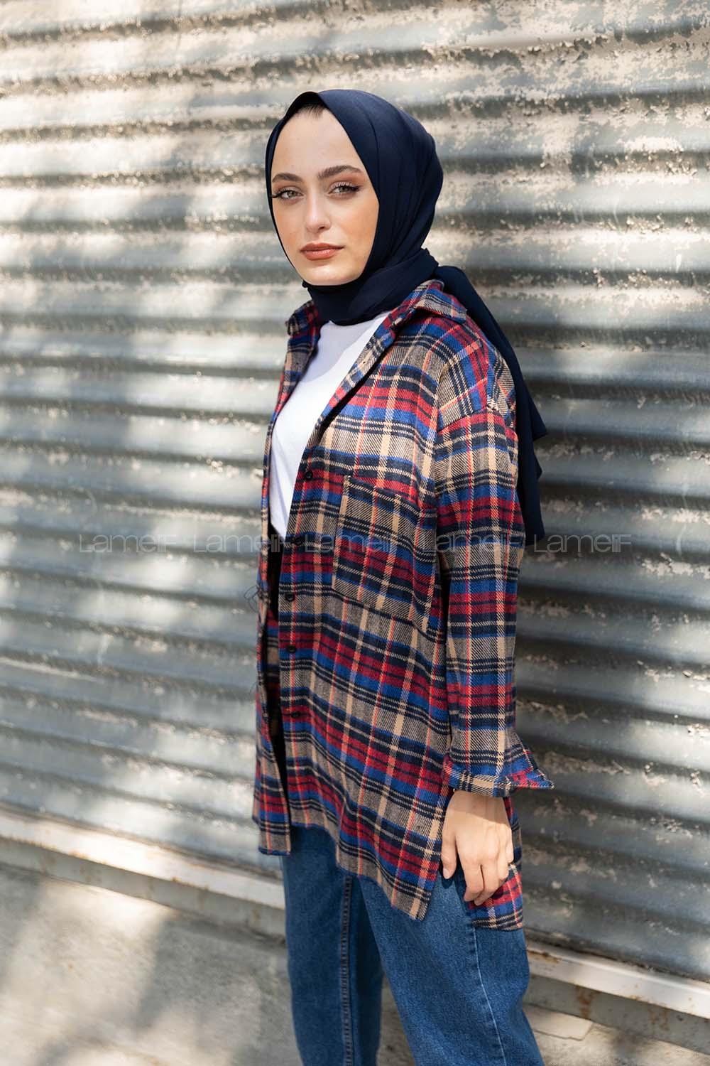 Modalamelif Tek Cepli Ekose Oduncu Gömlek Bordo İndigo