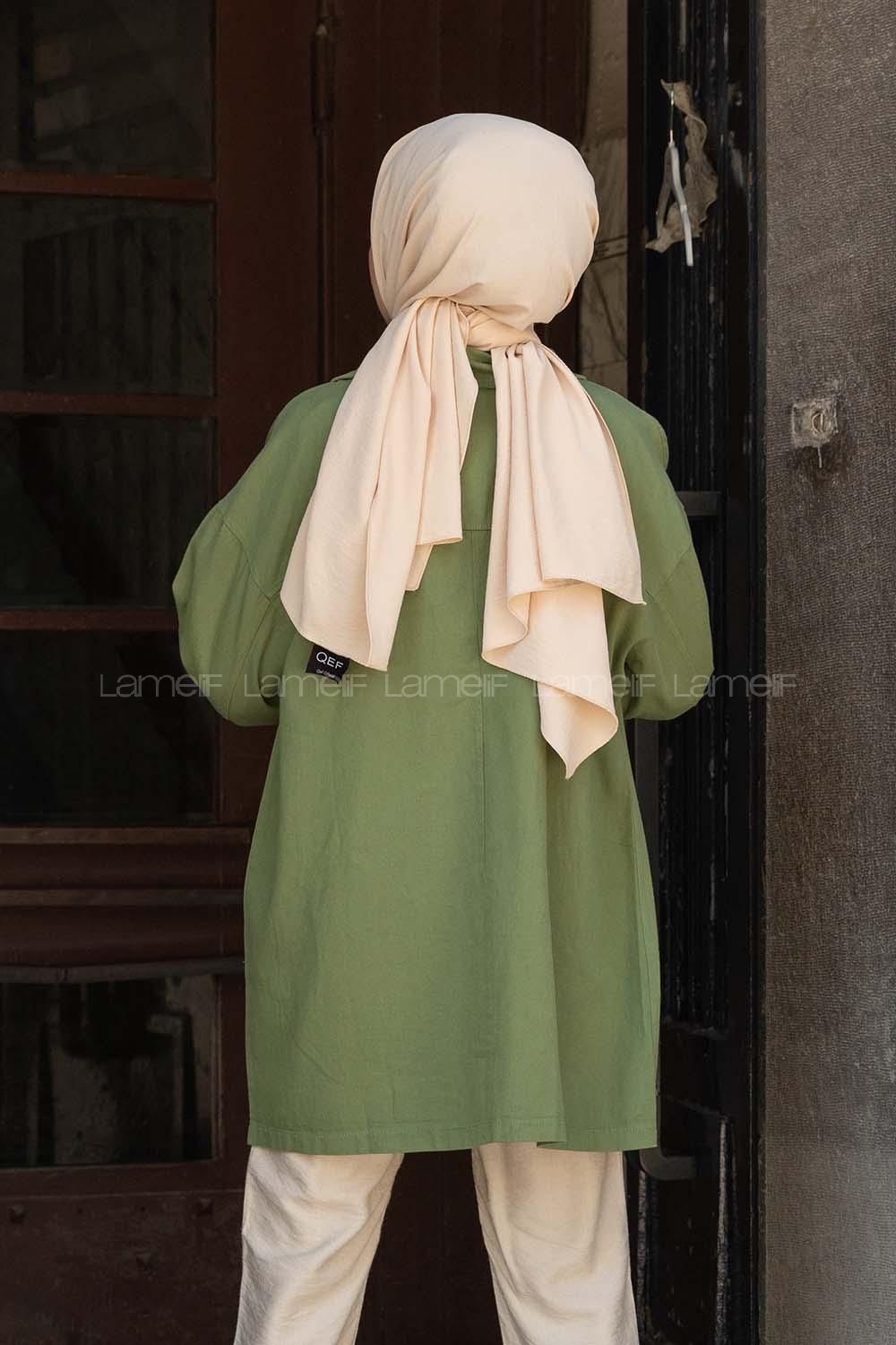 Modalamelif Düğmeli Büyük Yaka Detaylı Ceket Yeşil