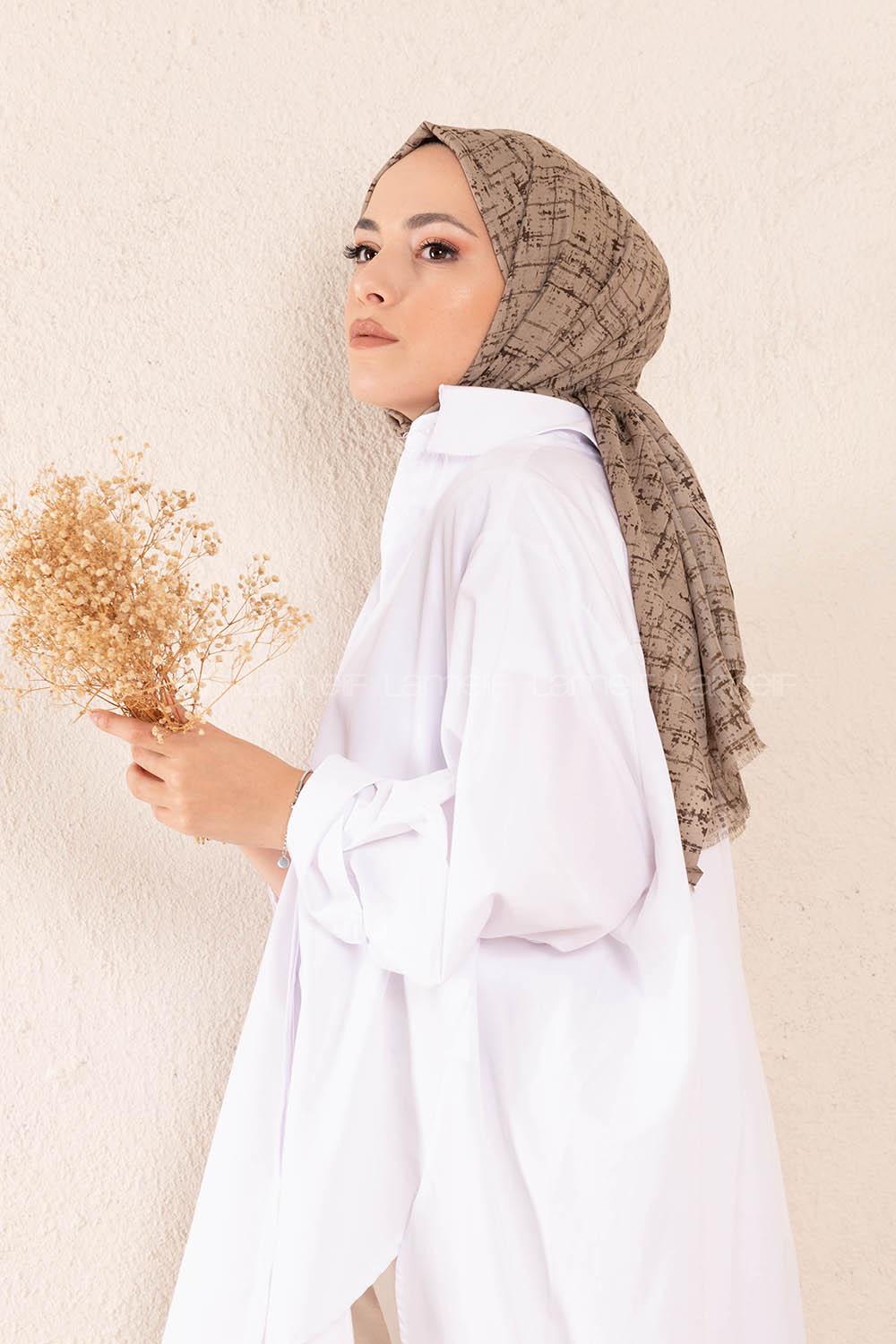 Modalamelif Asker Yeşili  Batik Desen Şal