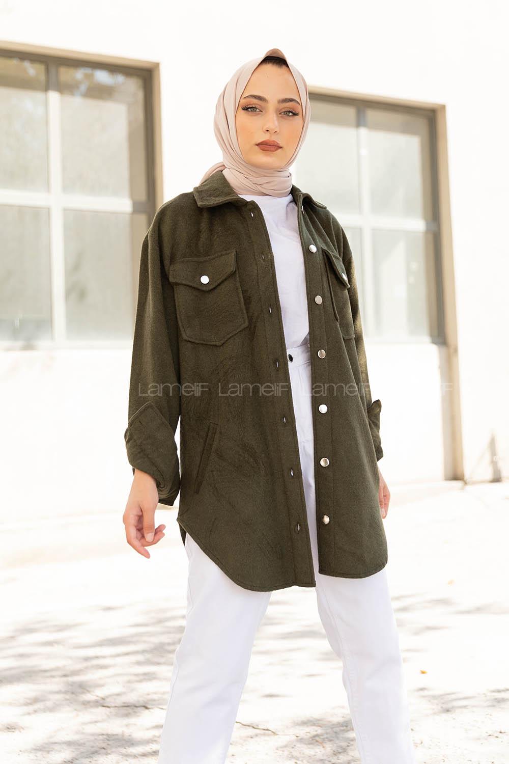 Modalamelif Çift Cepli Önü Düğmeli Ceket Haki