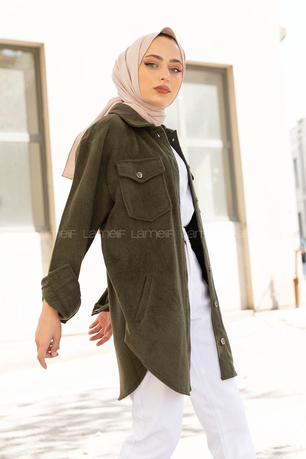 Modalamelif Çift Cepli Önü Düğmeli Ceket Haki