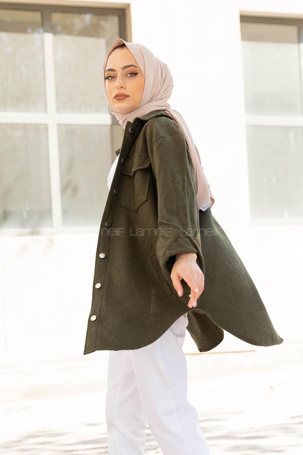 Modalamelif Çift Cepli Önü Düğmeli Ceket Haki