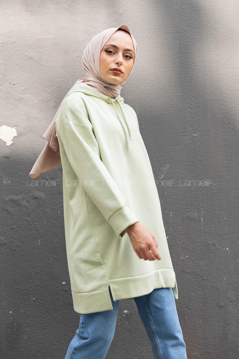 Modalamelif Kapşonlu Salaş Sweatshirt Çağla