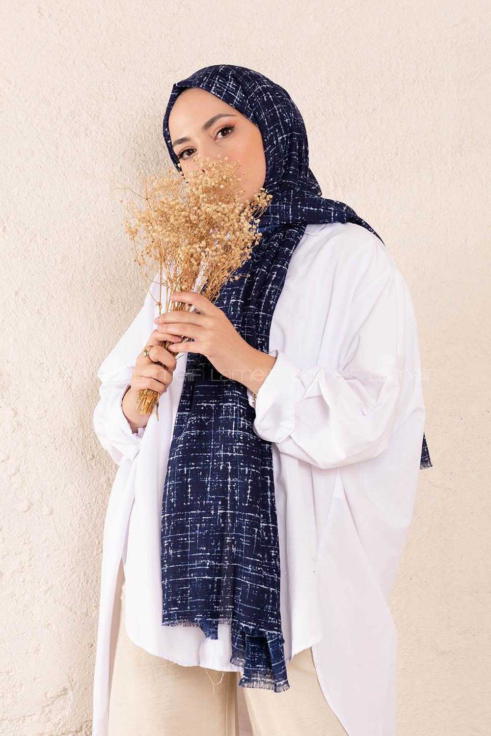 Modalamelif Lacivert Batik Desen Şal