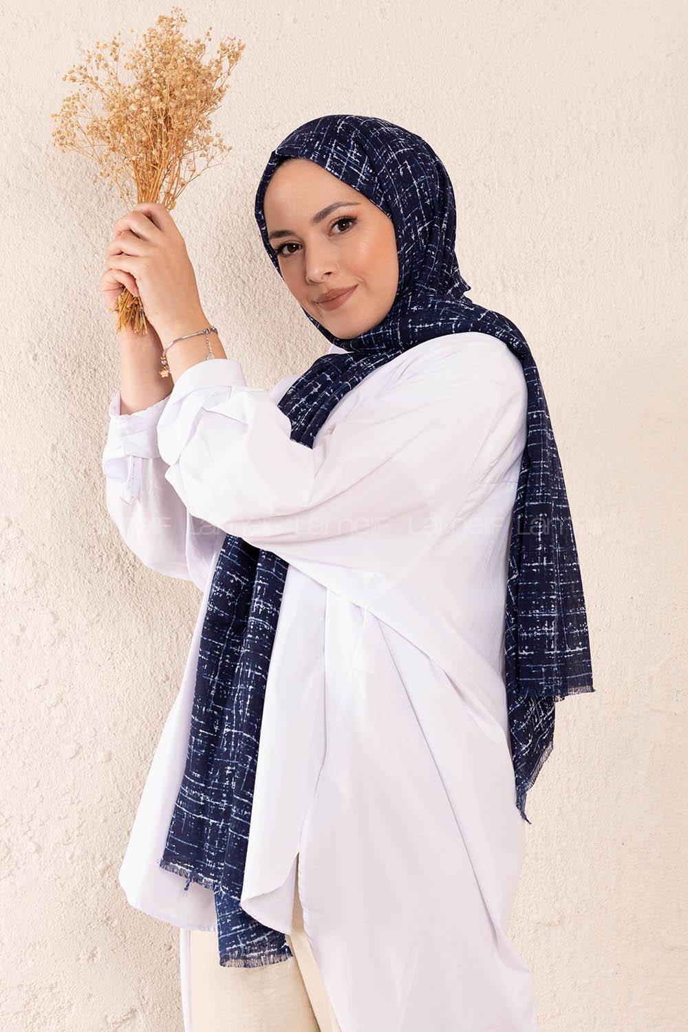 Modalamelif Lacivert Batik Desen Şal