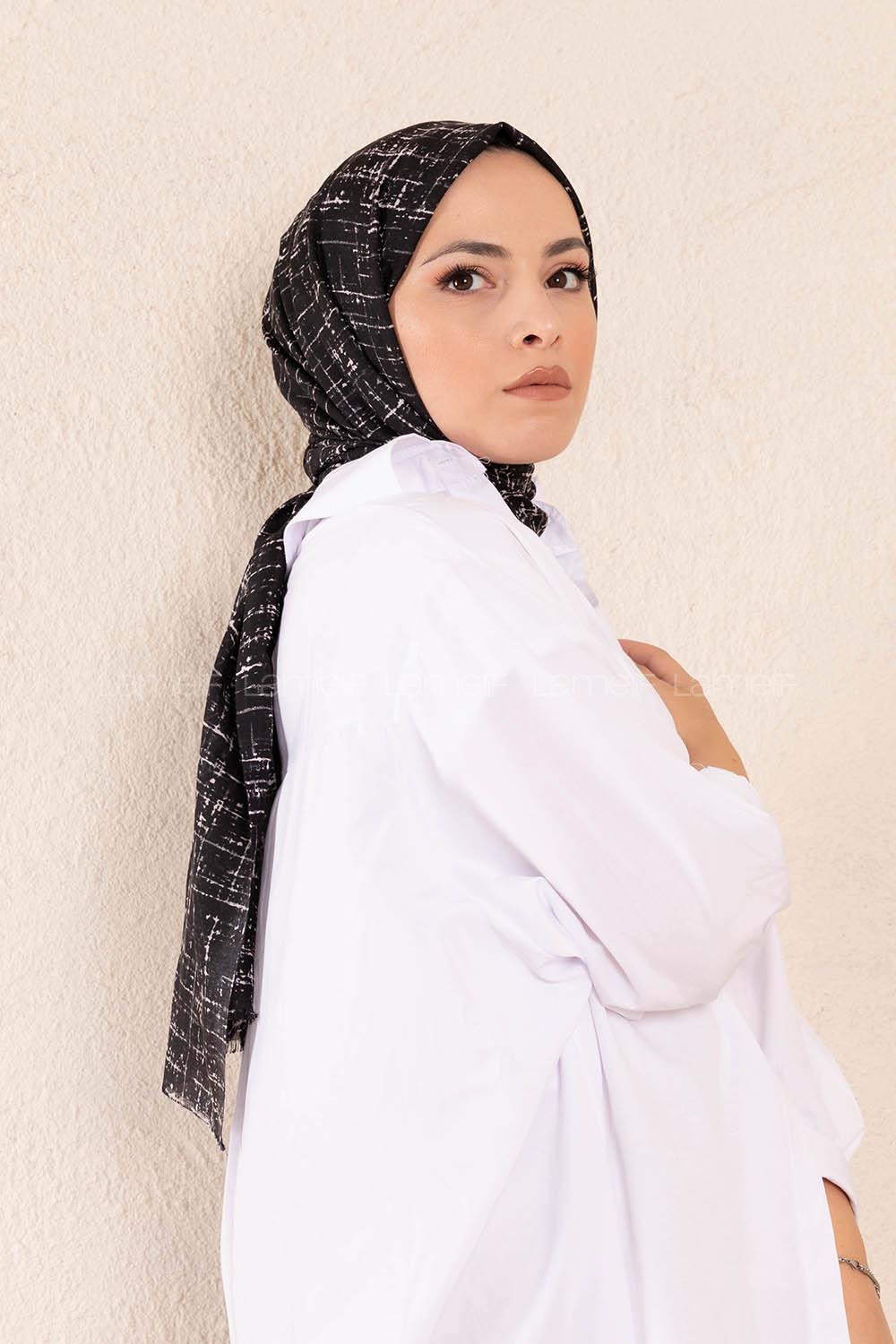 Modalamelif Siyah Batik Desen Şal