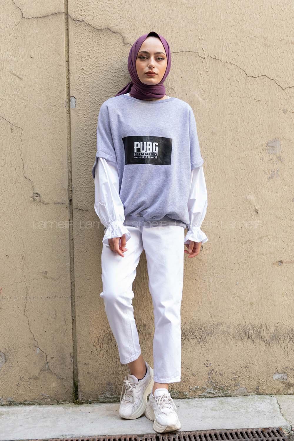 Modalamelif Garnili Balon Kol Sweatshirt Gri