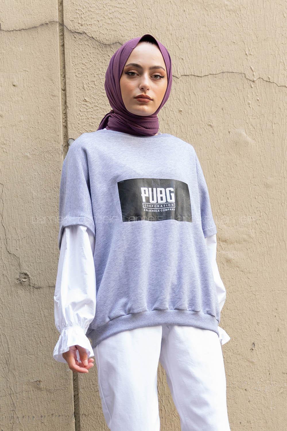 Modalamelif Garnili Balon Kol Sweatshirt Gri