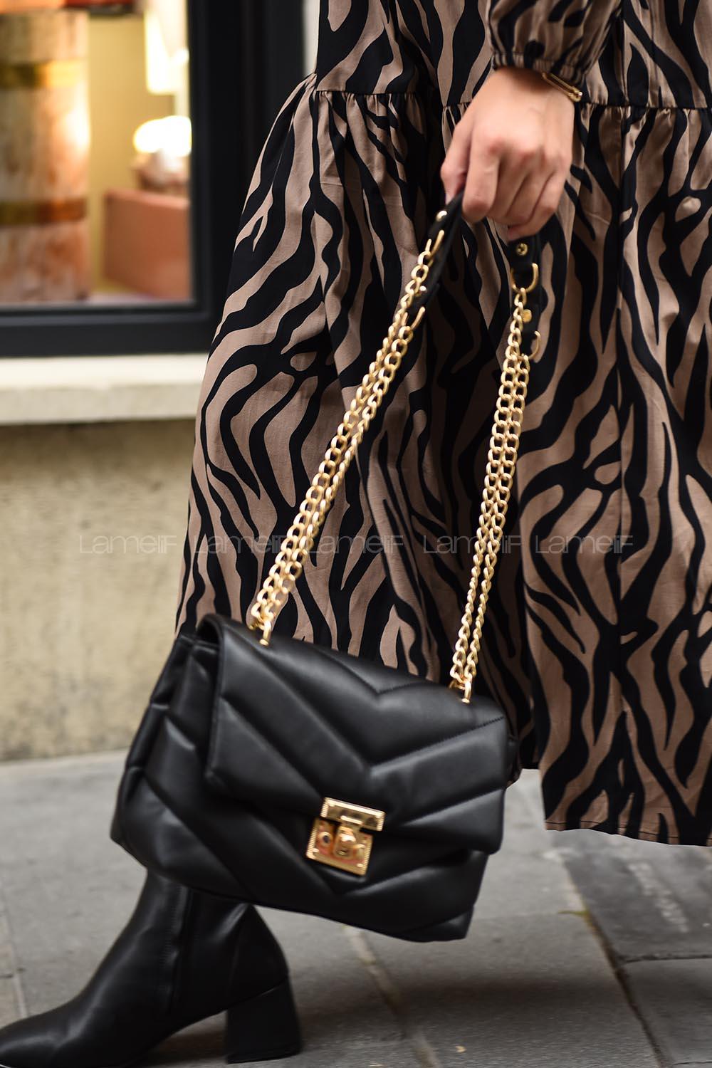 Modalamelif Kapak Kilitli Kapitone Çapraz Çanta Siyah