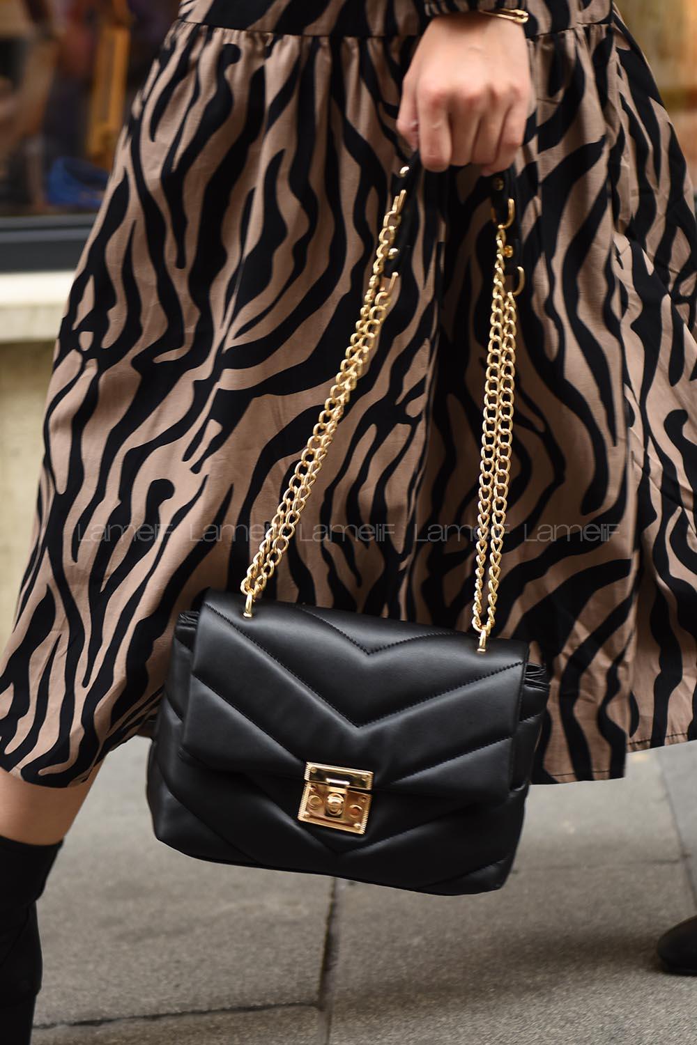 Modalamelif Kapak Kilitli Kapitone Çapraz Çanta Siyah