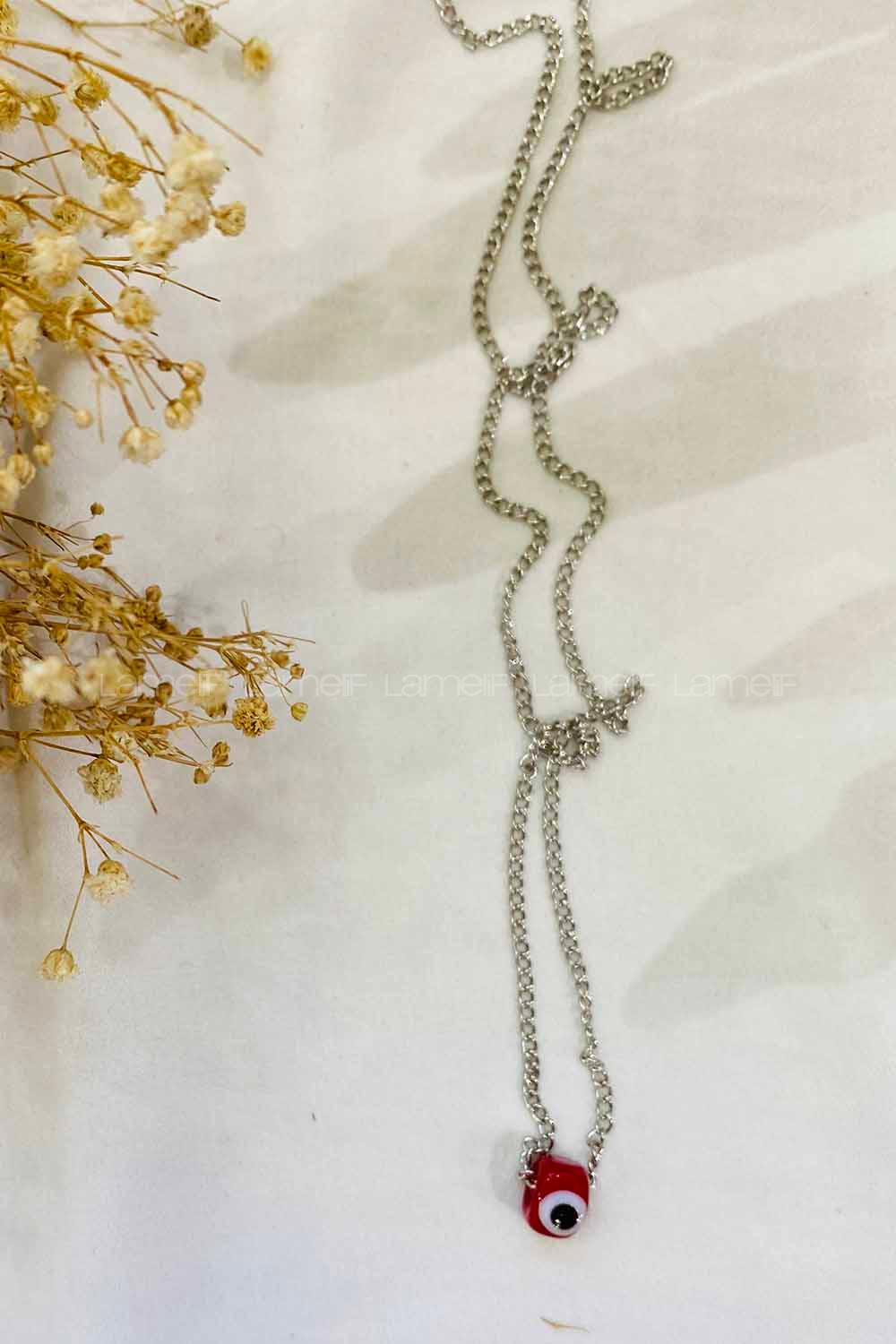 Modalamelif Kırmızı Taş Detaylı Zincir kolye