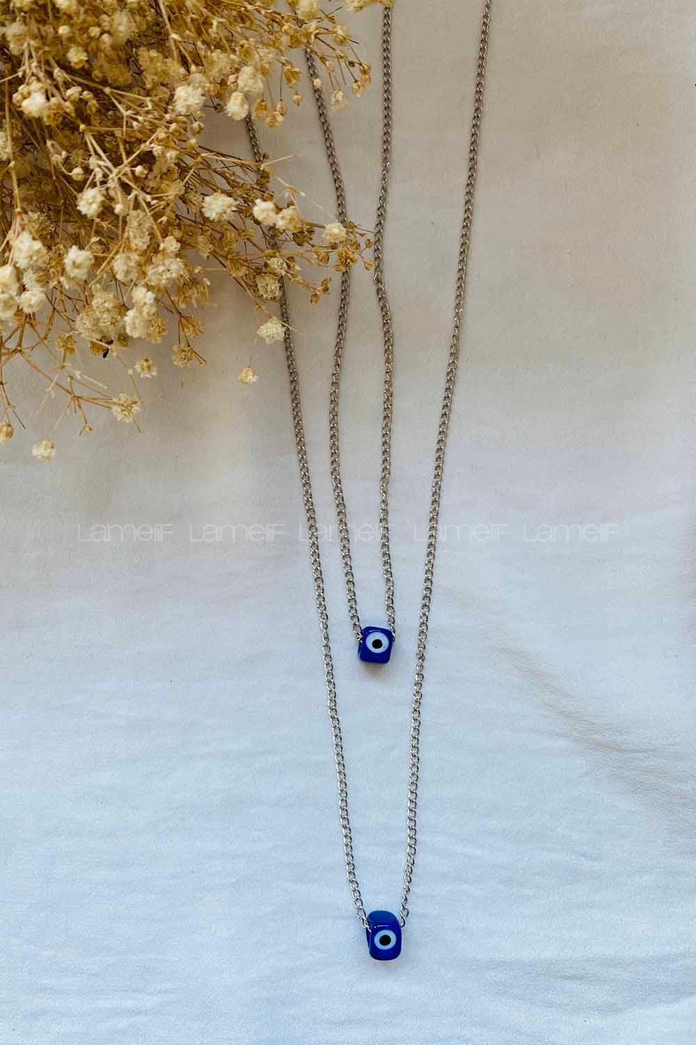 Modalamelif Lacivert Taş Detaylı Zincir kolye