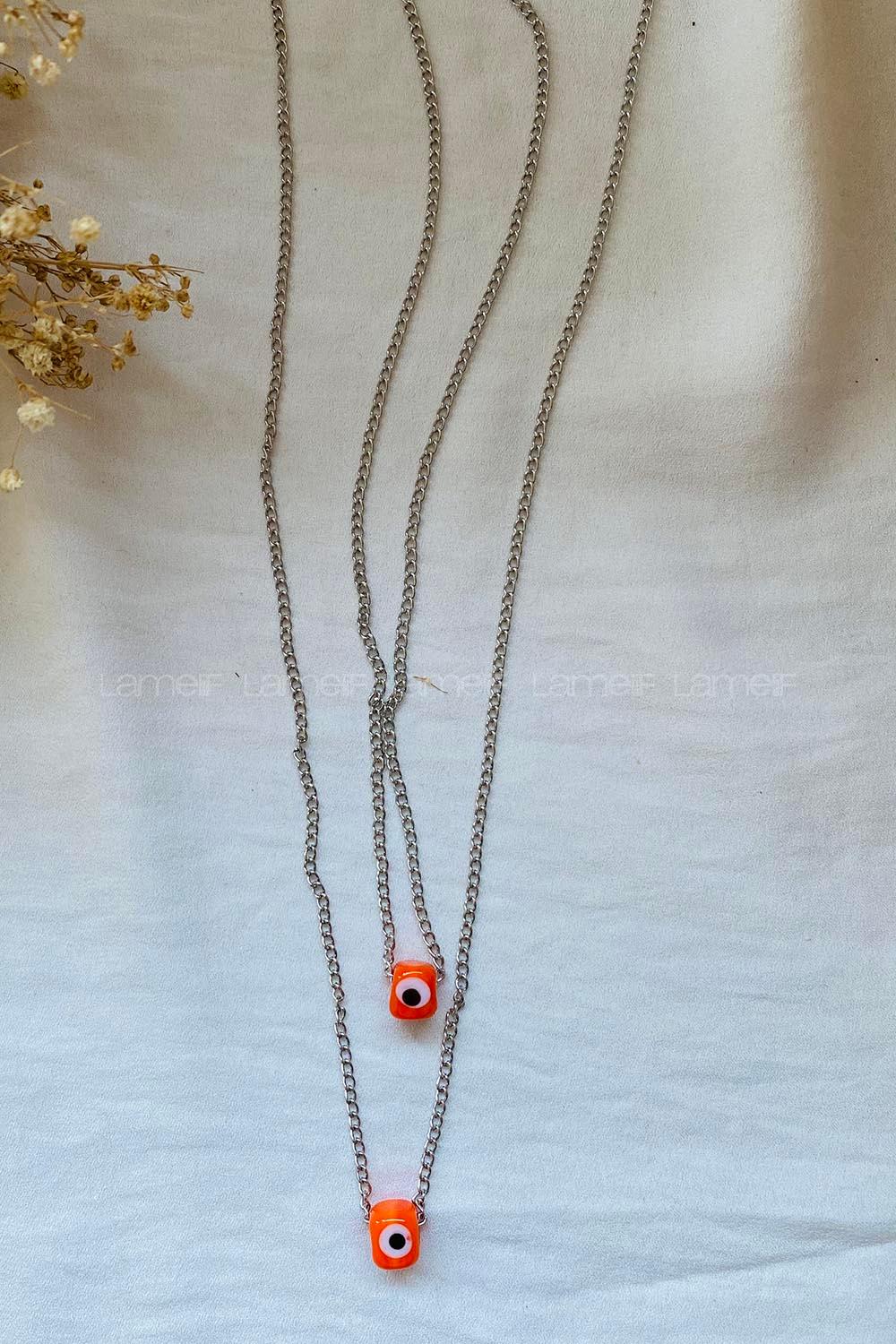 Modalamelif Turuncu Taş Detaylı Zincir kolye