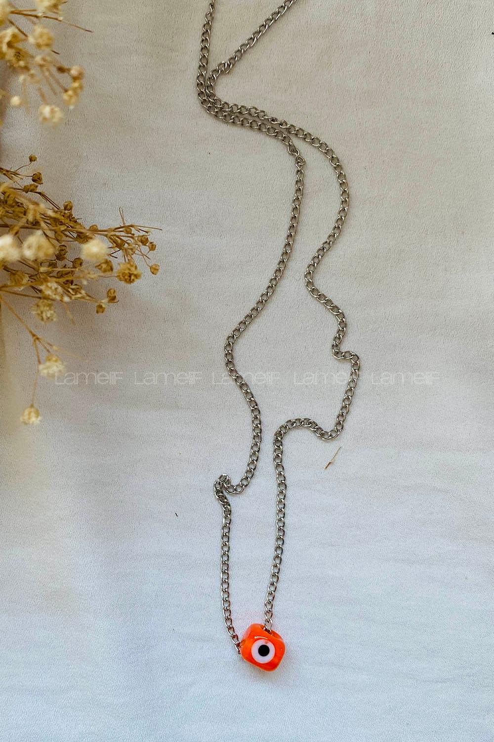 Modalamelif Turuncu Taş Detaylı Zincir kolye