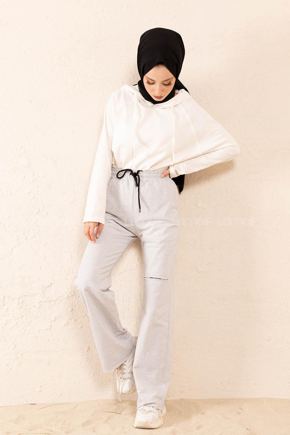 Modalamelif Bel Lastikli Dizi Angel Baskılı Eşofman Gri