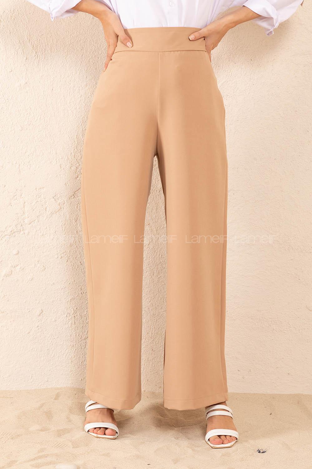 Modalamelif Yan Fermuarlı Pantolon Camel