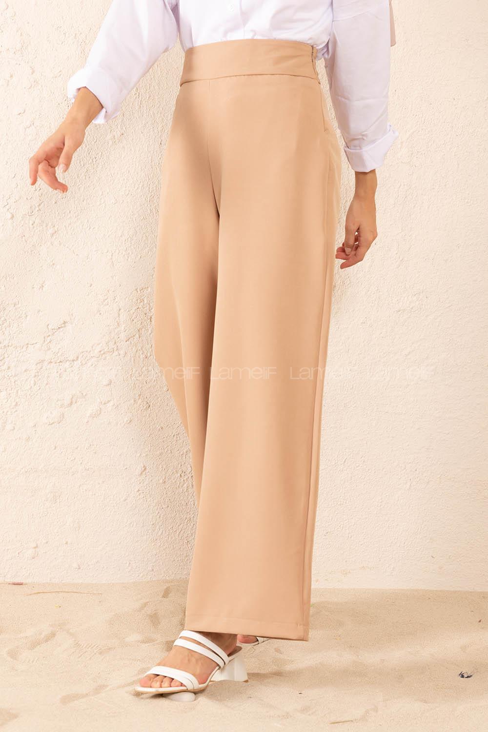 Modalamelif Yan Fermuarlı Pantolon Camel