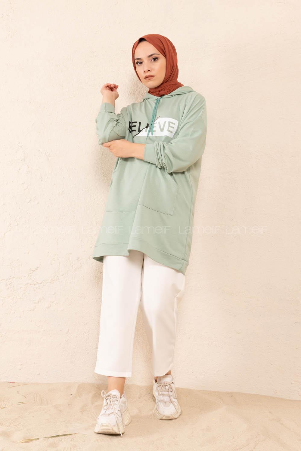 Modalamelif Belıeve Baskılı Tunik Çağla Yeşili