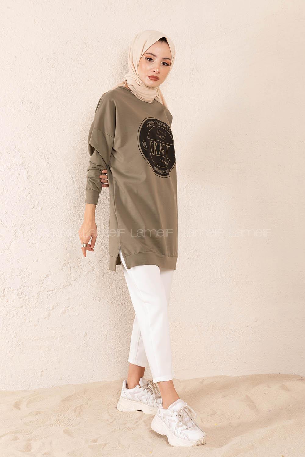 Modalamelif Craft Yazı Baskılı Sweatshirt Haki