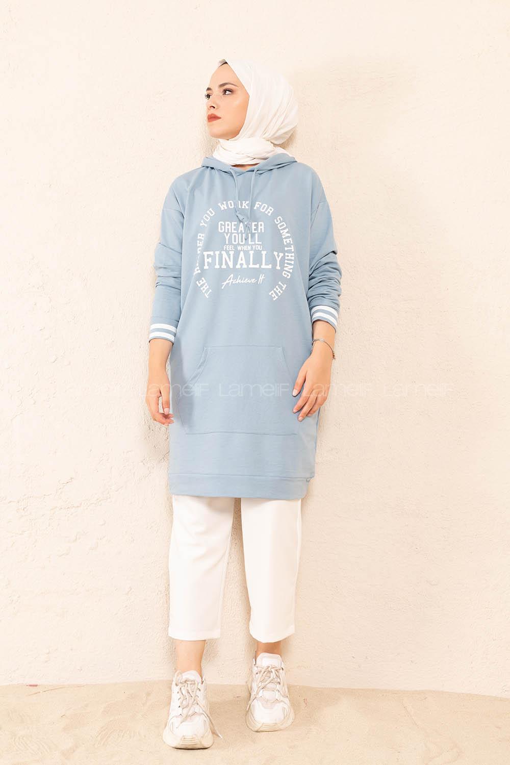 Modalamelif Greather Yazı Baskılı Sweat Tunik Açık Mavi