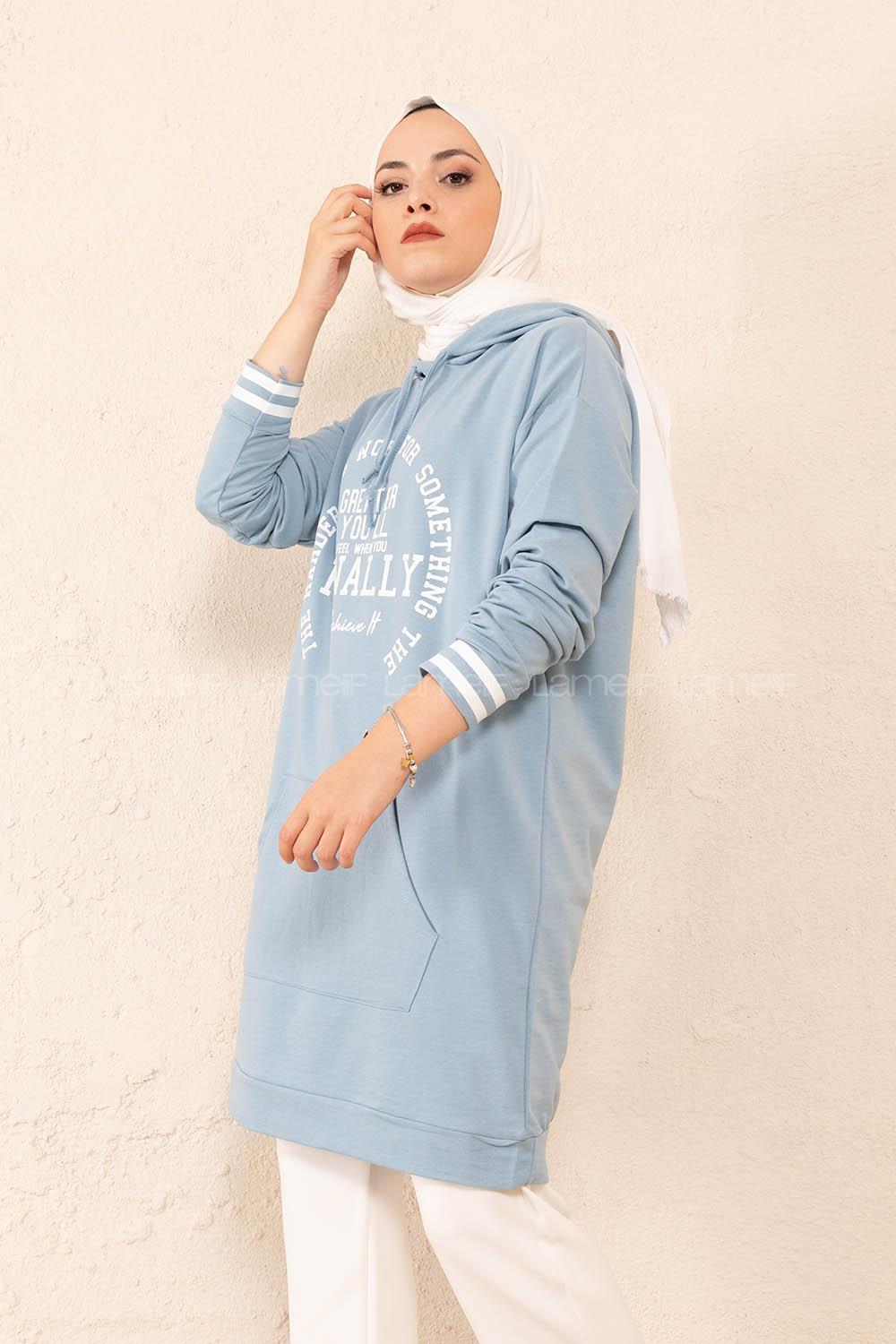 Modalamelif Greather Yazı Baskılı Sweat Tunik Açık Mavi