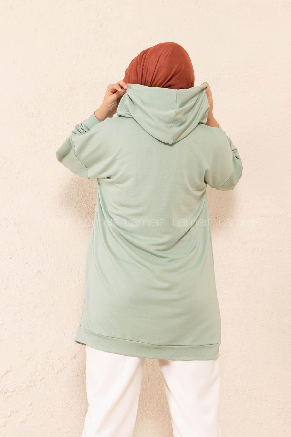 Modalamelif Kanguru Cep Kapşonlu Tunik Çağla Yeşili