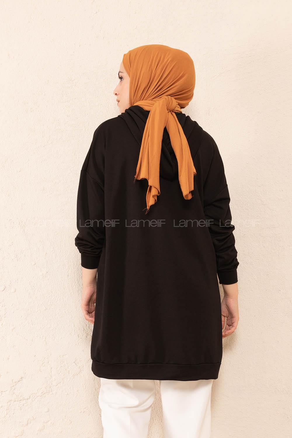 Modalamelif Kanguru Cep Kapşonlu Tunik Siyah