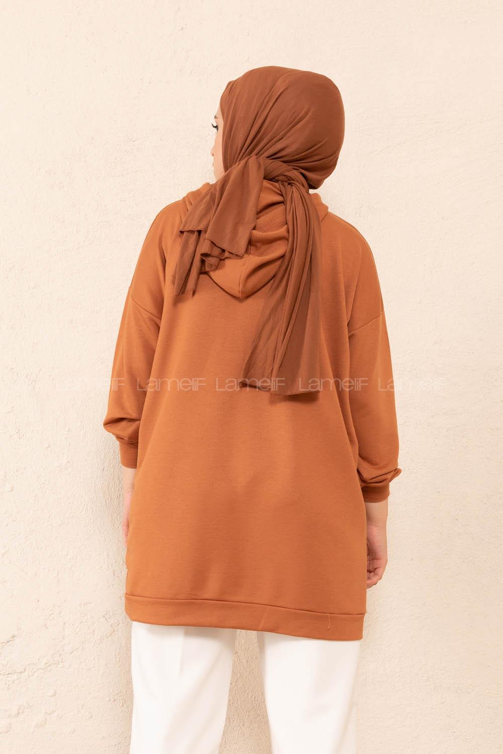 Modalamelif Kanguru Cep Kapşonlu Tunik Taba