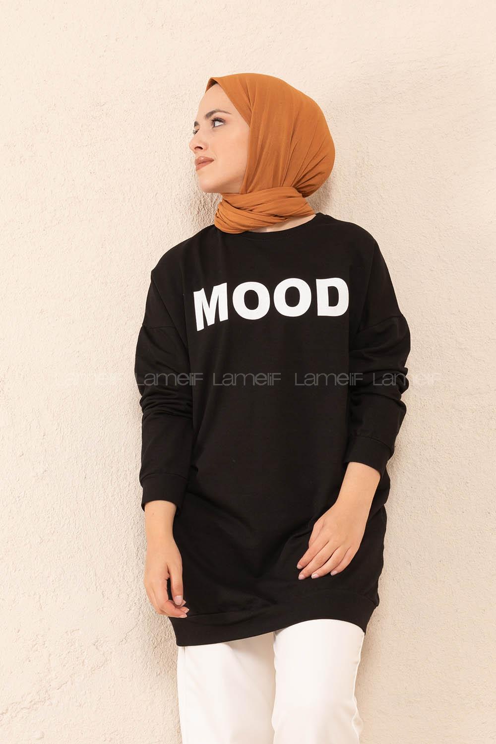 Modalamelif Mood Baskılı Sweatshirt Siyah
