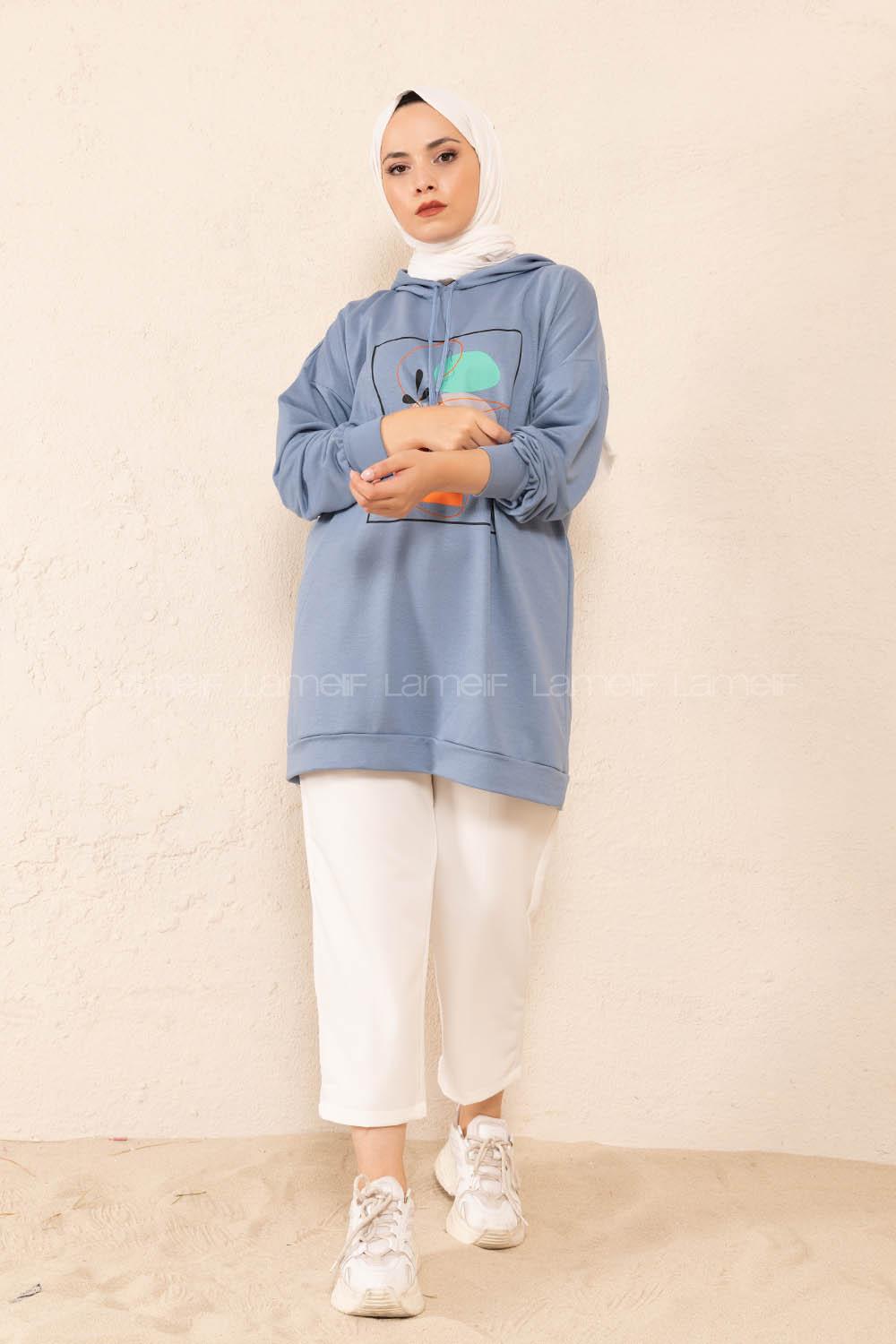 Modalamelif Önü Baskılı Tunik Açik Mavi