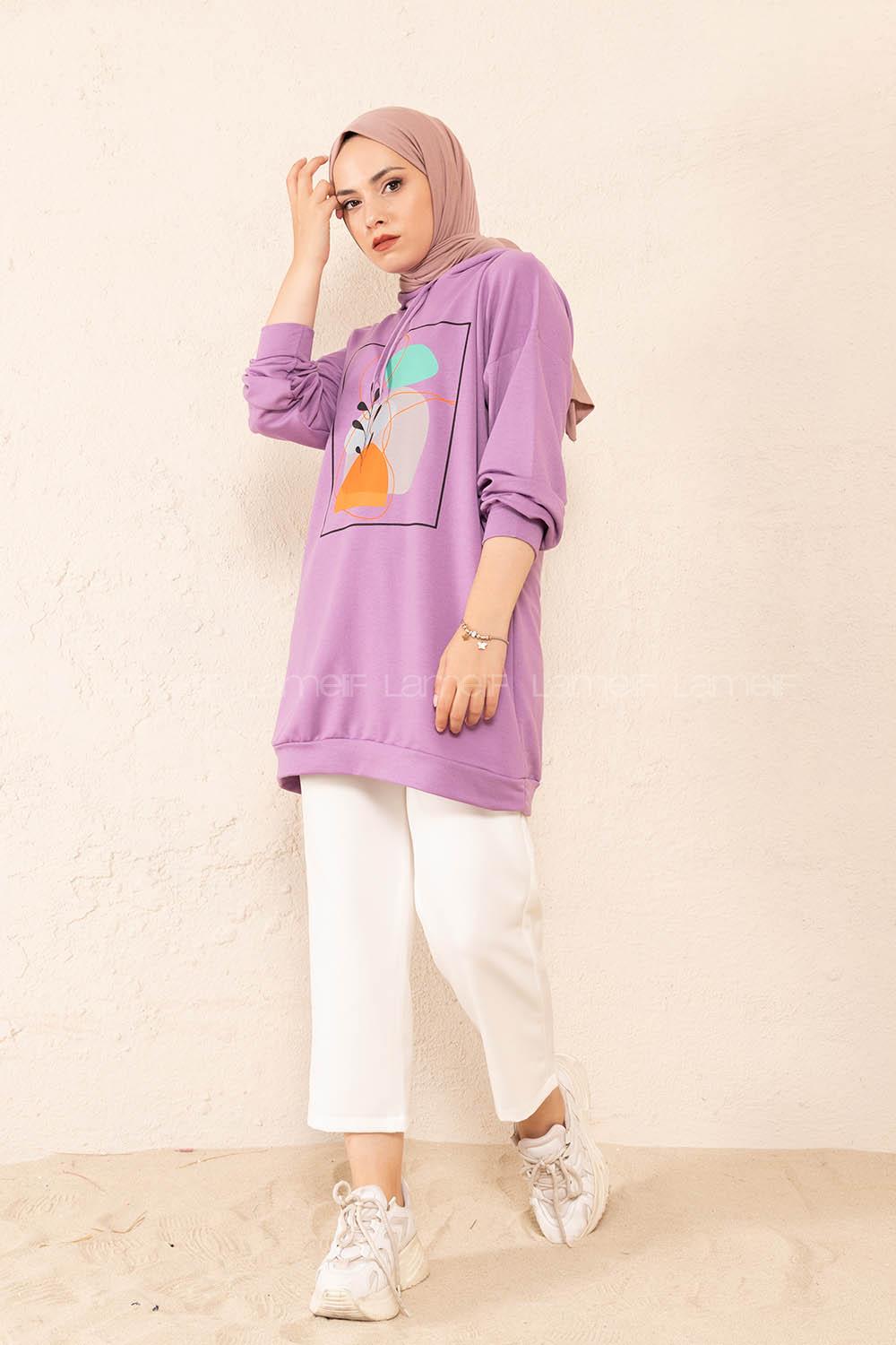 Modalamelif Önü Baskılı Tunik Lila