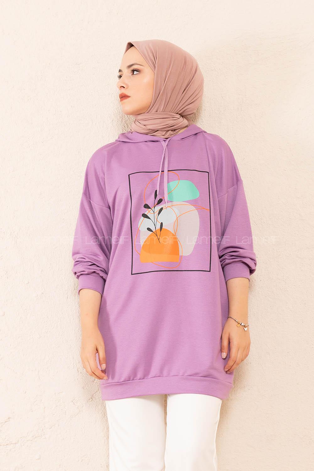 Modalamelif Önü Baskılı Tunik Lila