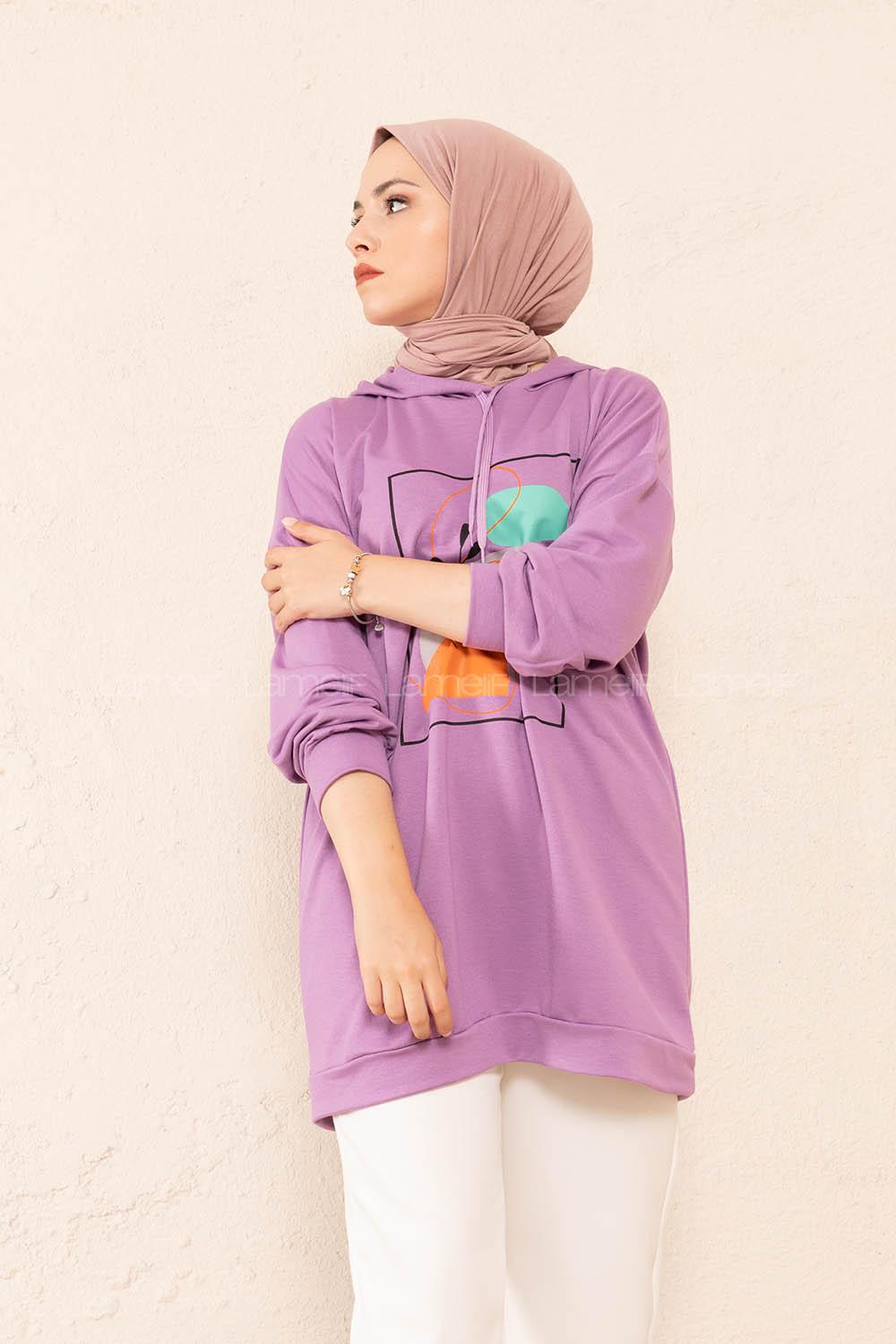 Modalamelif Önü Baskılı Tunik Lila