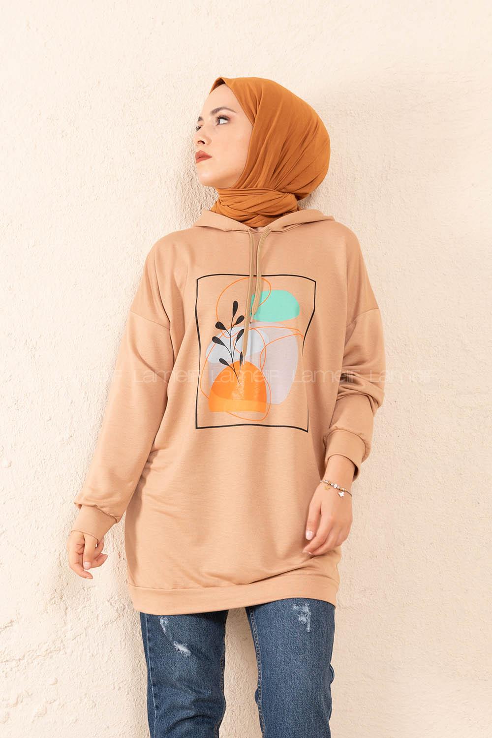 Modalamelif Önü Baskılı Tunik Sütlü Kahve