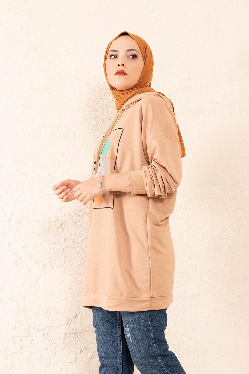 Modalamelif Önü Baskılı Tunik Sütlü Kahve