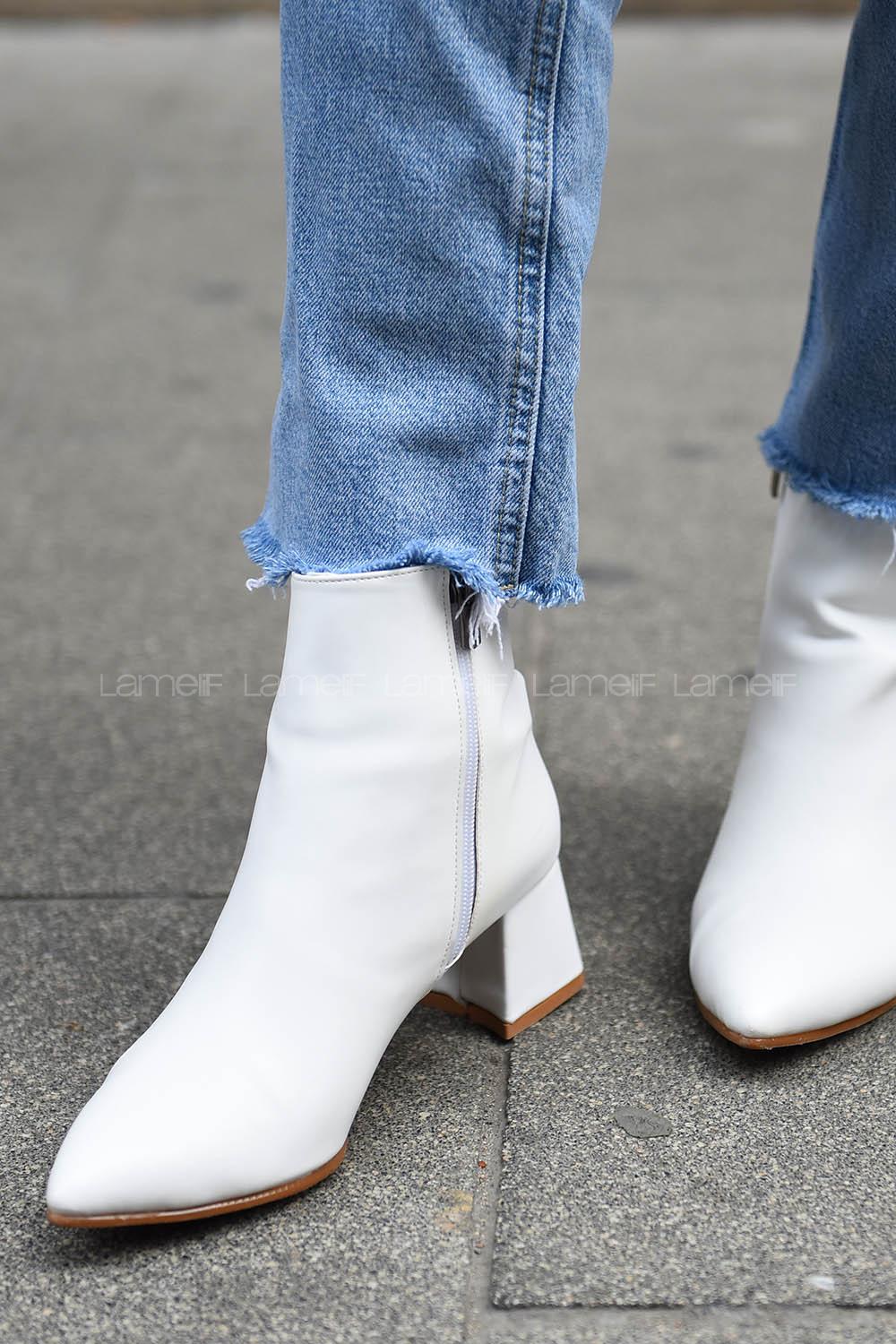 Modalamelif Sivri Burun Beyaz Bot