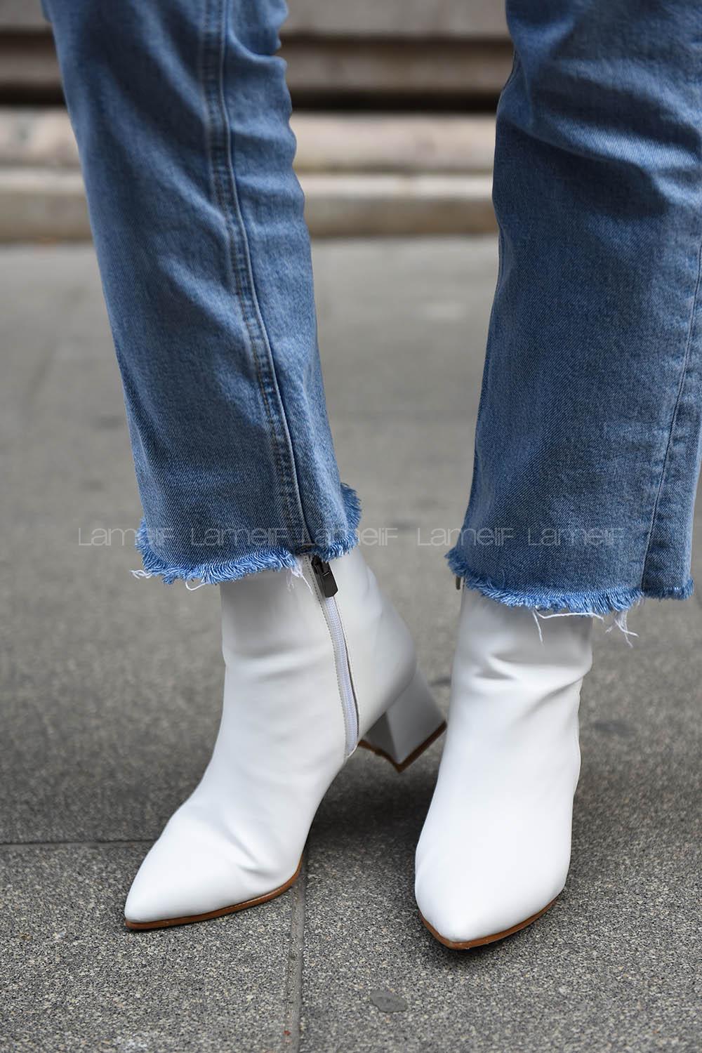 Modalamelif Sivri Burun Beyaz Bot