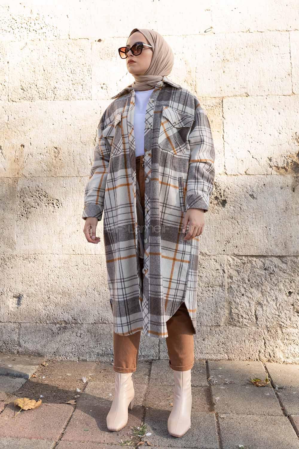 Modalamelif İçi Astarlı Ekose Oduncu Gömlek Hardal Geçişli